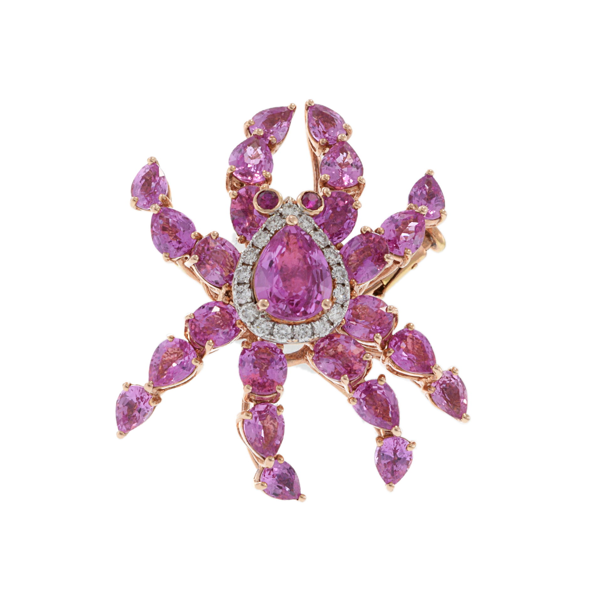 14KT Rose Gold Pink Sapphire and Diamond Crab Brooch/Pendant