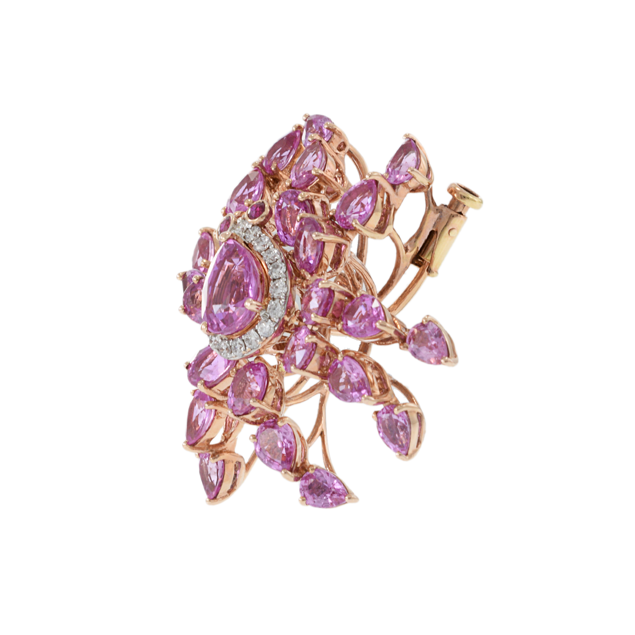 14KT Rose Gold Pink Sapphire and Diamond Crab Brooch/Pendant