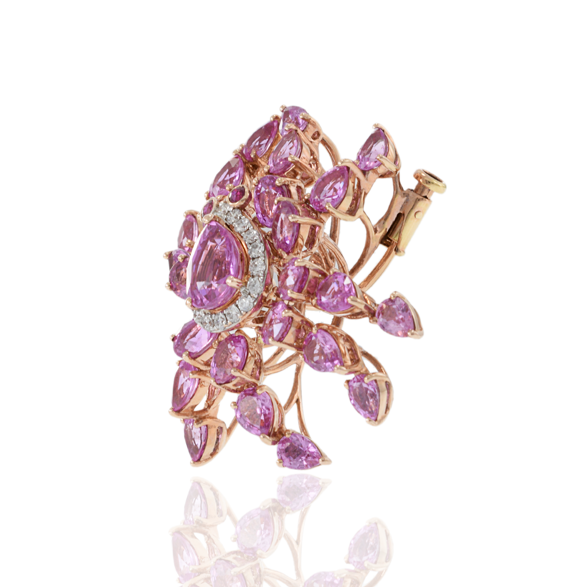 14KT Rose Gold Pink Sapphire and Diamond Crab Brooch/Pendant