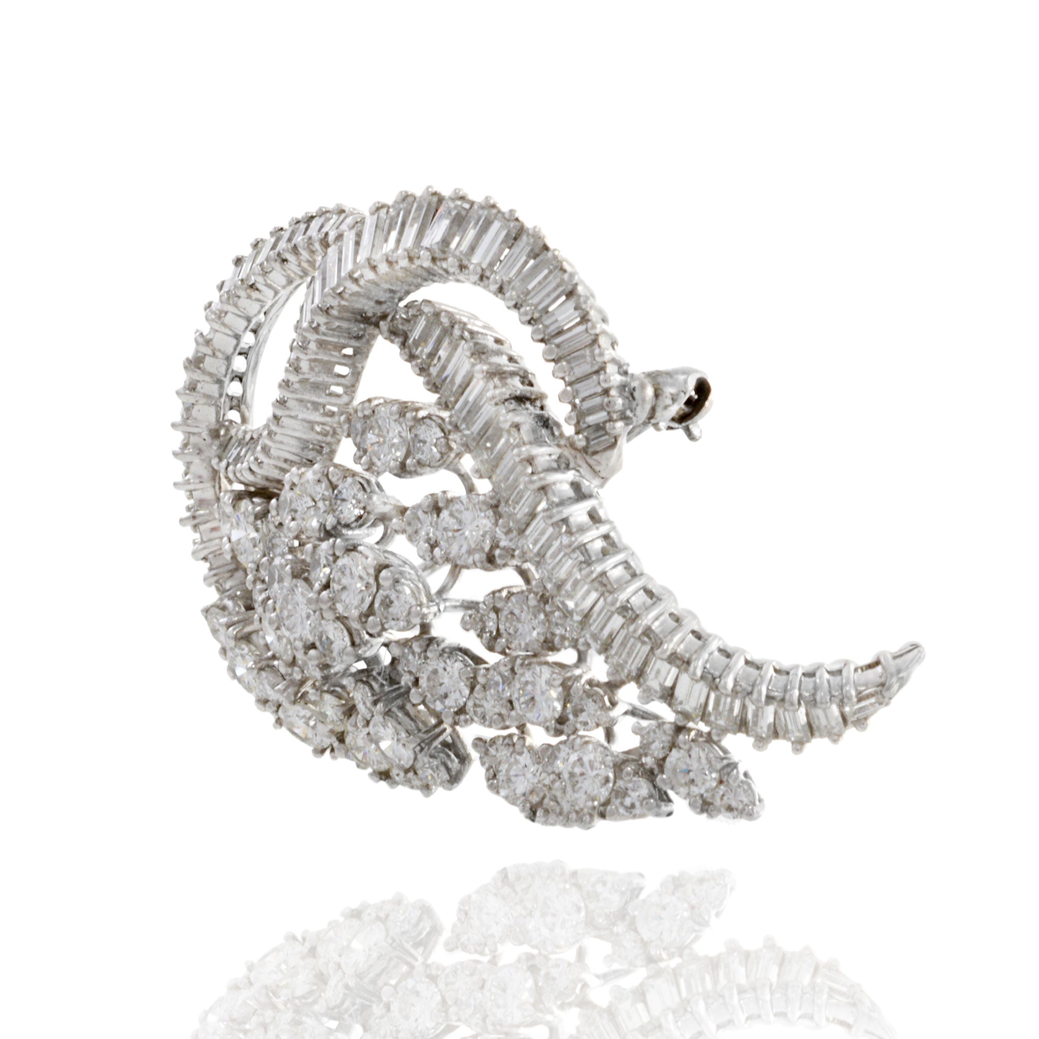 Retro Era Platinum and Diamond Floral Brooch