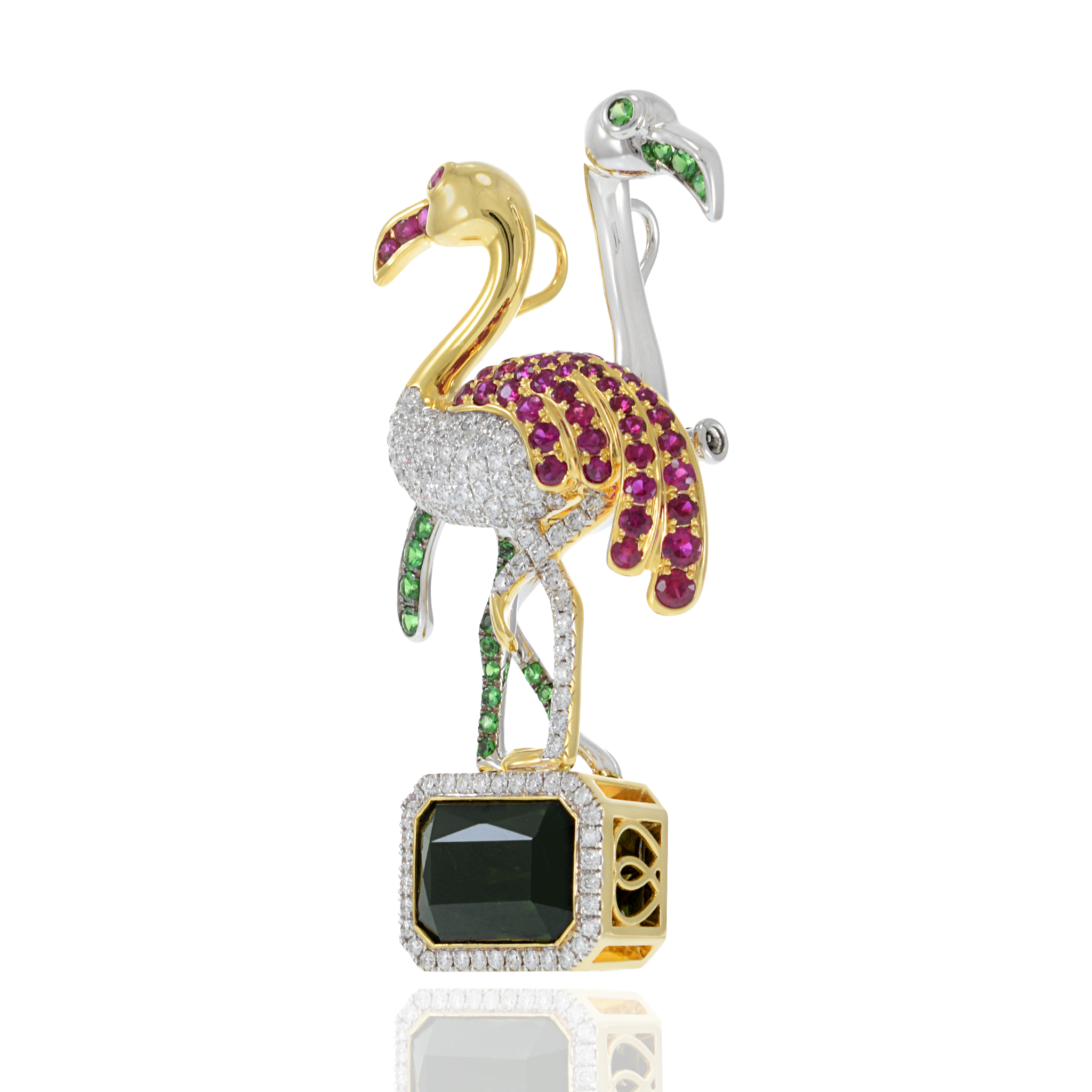 14KT Two-Tone Gold Double Flamingo Brooch/Pendant