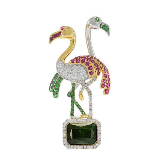 14KT Two-Tone Gold Double Flamingo Brooch/Pendant