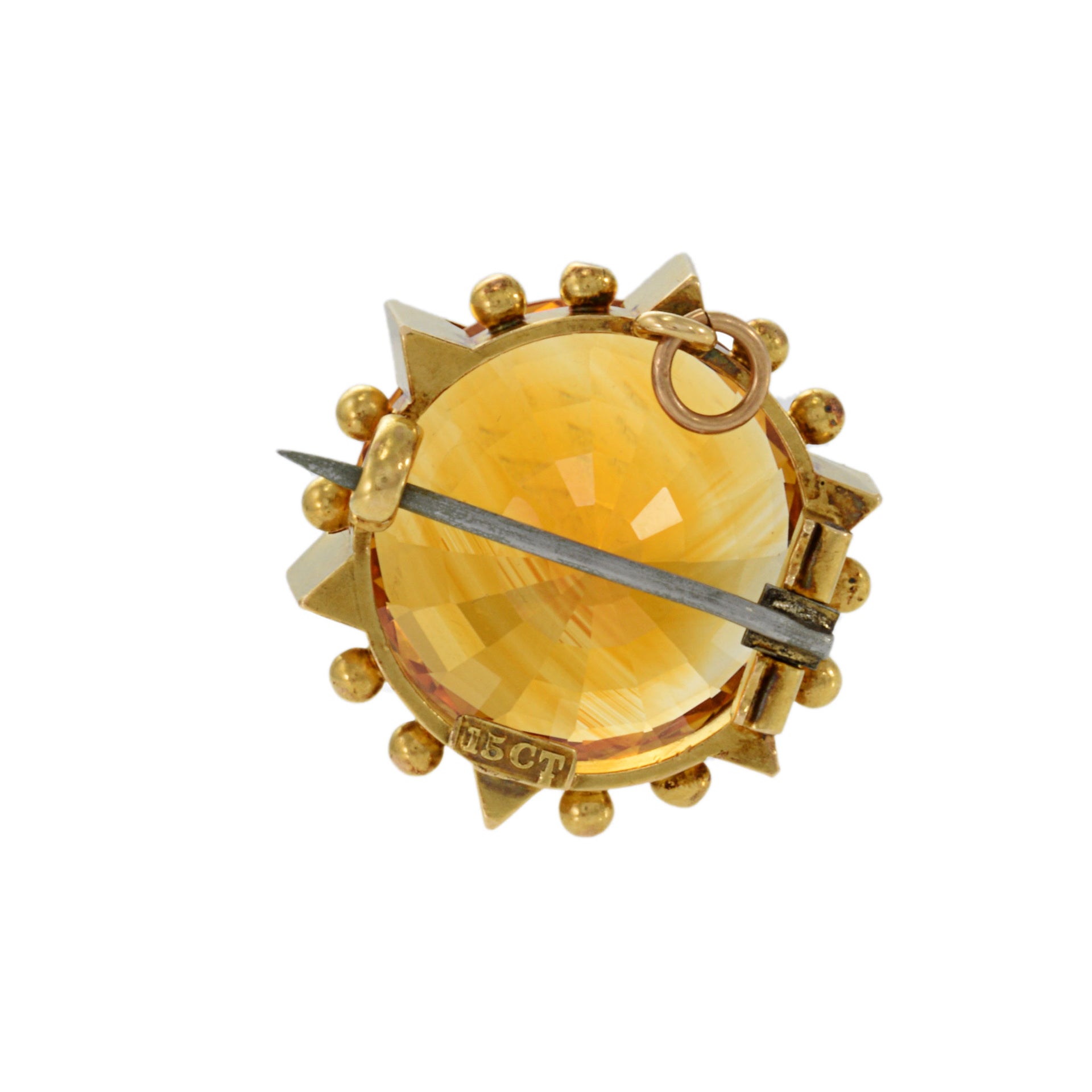 Estate Victorian Era 15KT Yellow Gold Golden Topaz Sun Lapel Pin