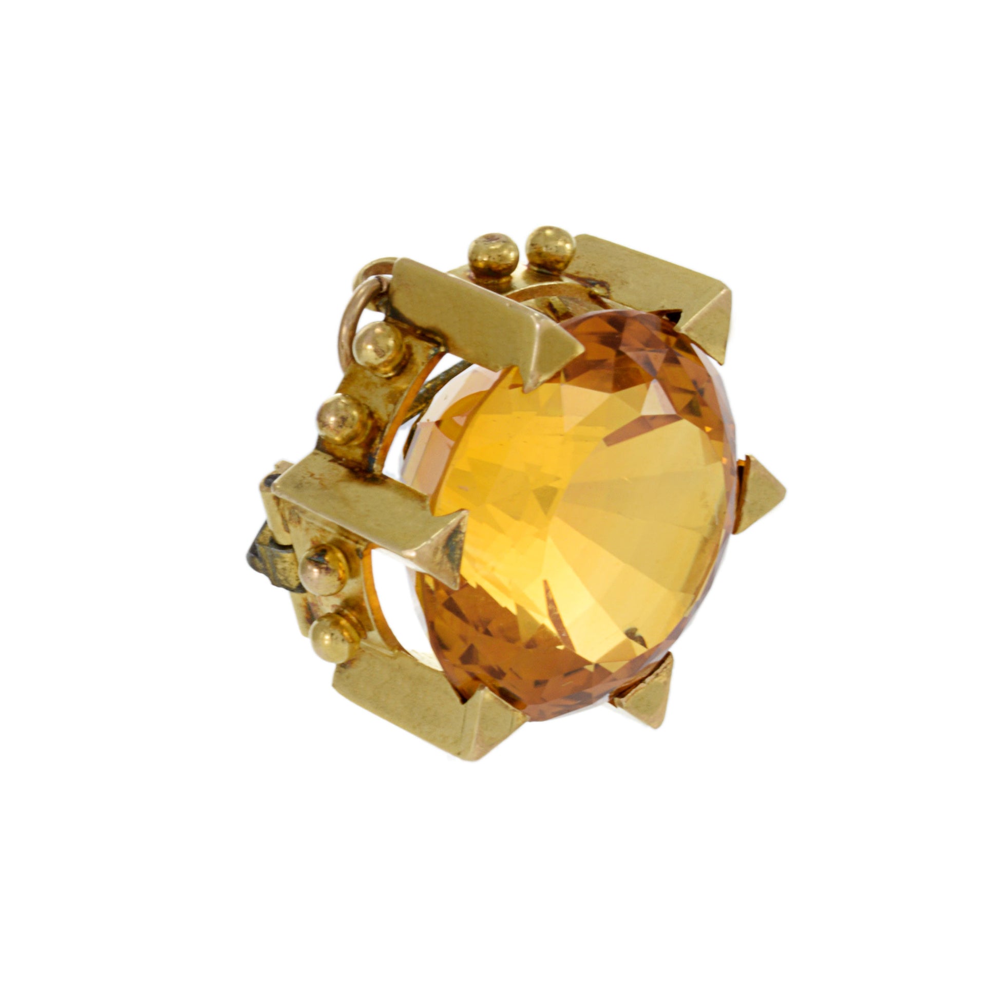 Estate Victorian Era 15KT Yellow Gold Golden Topaz Sun Lapel Pin