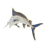 Vintage Retro Era Enamel and Diamond Sailfish Pin