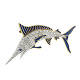 Vintage Retro Era Enamel and Diamond Sailfish Pin