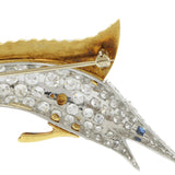 Vintage Retro Era Enamel and Diamond Sailfish Pin