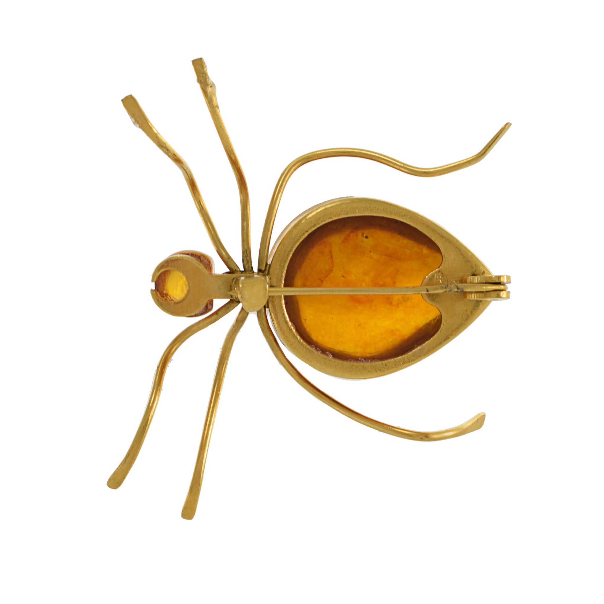 Vintage Retro 10KT Yellow Gold Amber Spider Lapel Pin