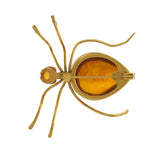 Vintage Retro 10KT Yellow Gold Amber Spider Lapel Pin