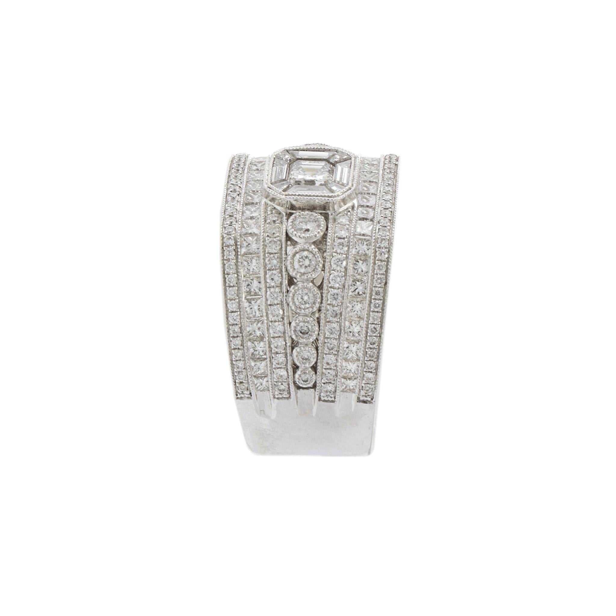 18KT White Gold Deco Style Multi Cut Diamond Band