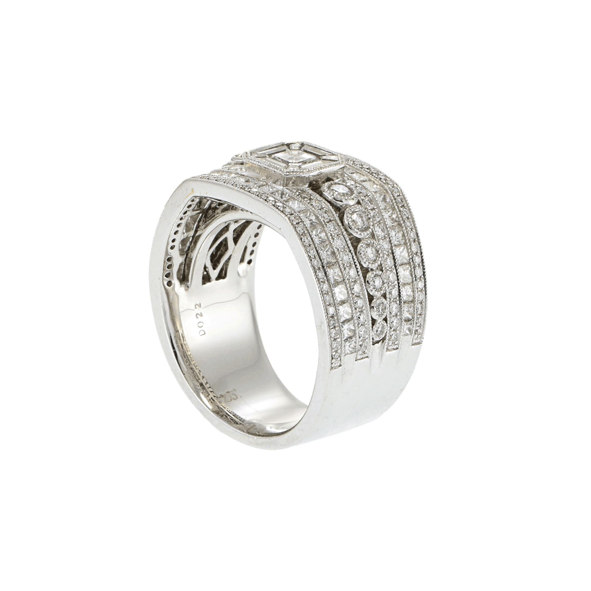 18KT White Gold Deco Style Multi Cut Diamond Band