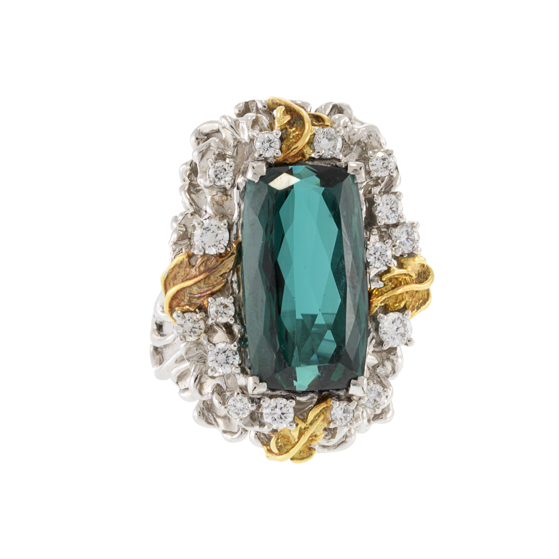 Vintage Retro Era Indicolite Tourmaline and Diamond Ring