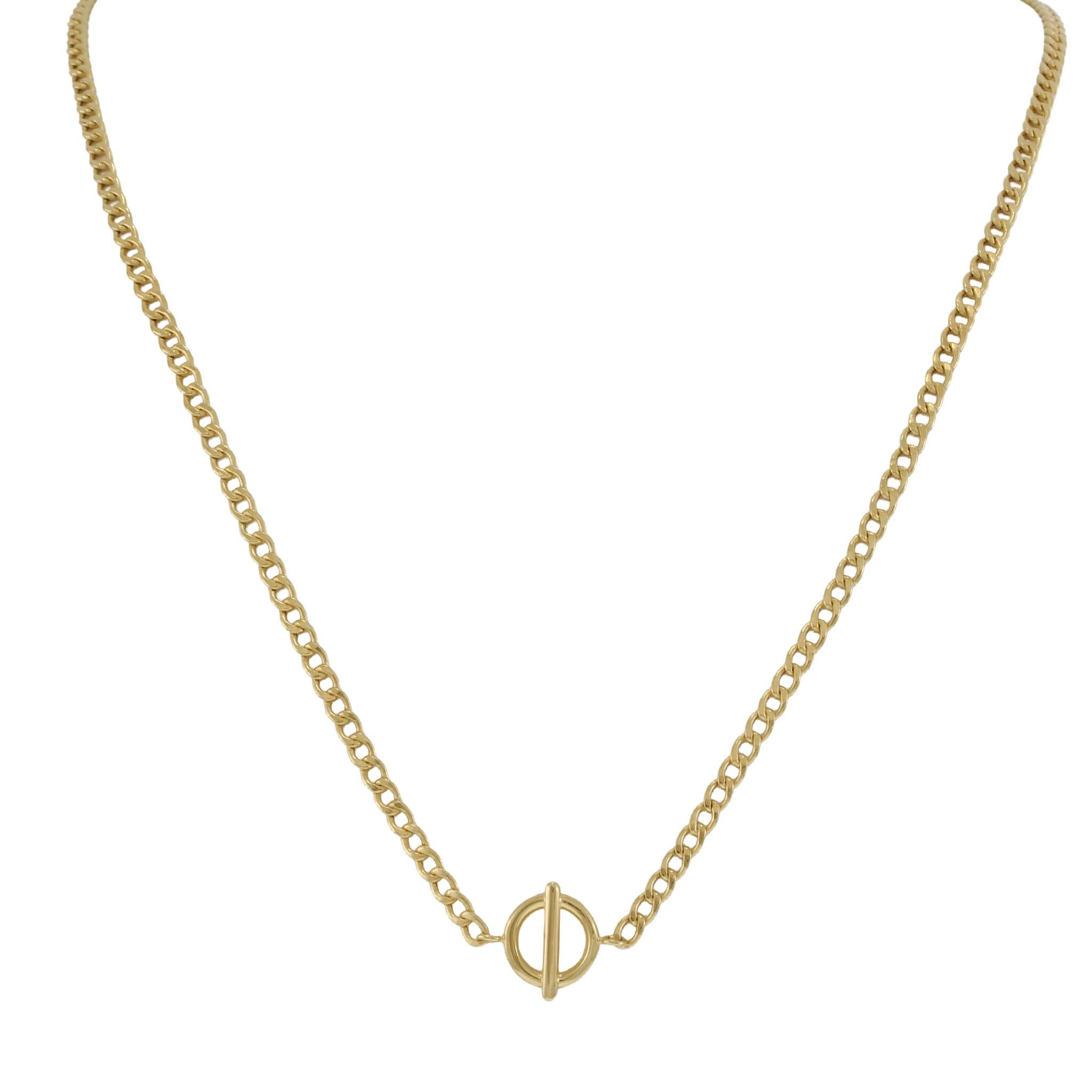 14KT Yellow Gold Circle Bar Adjustable Chain Necklace