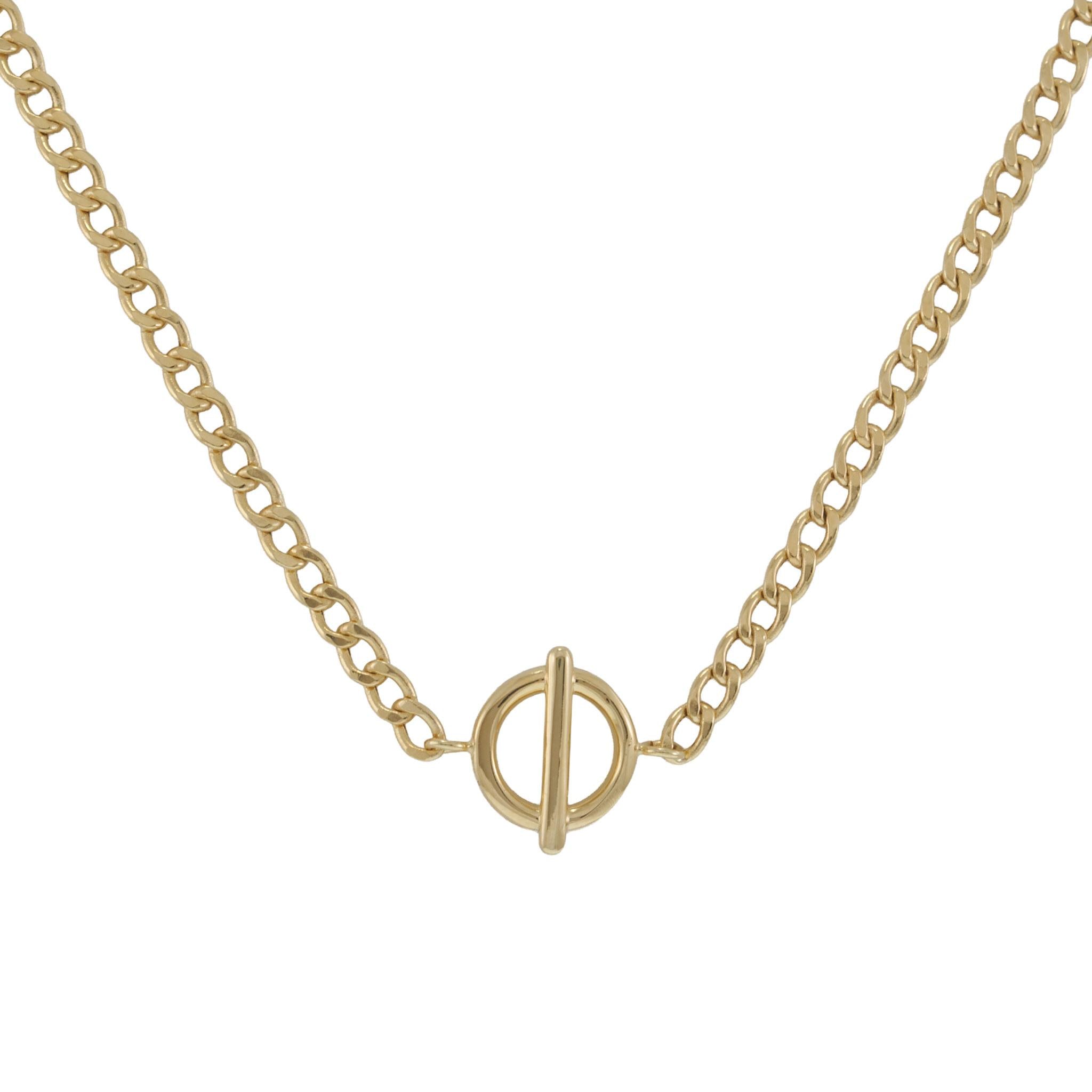 14KT Yellow Gold Circle Bar Adjustable Chain Necklace