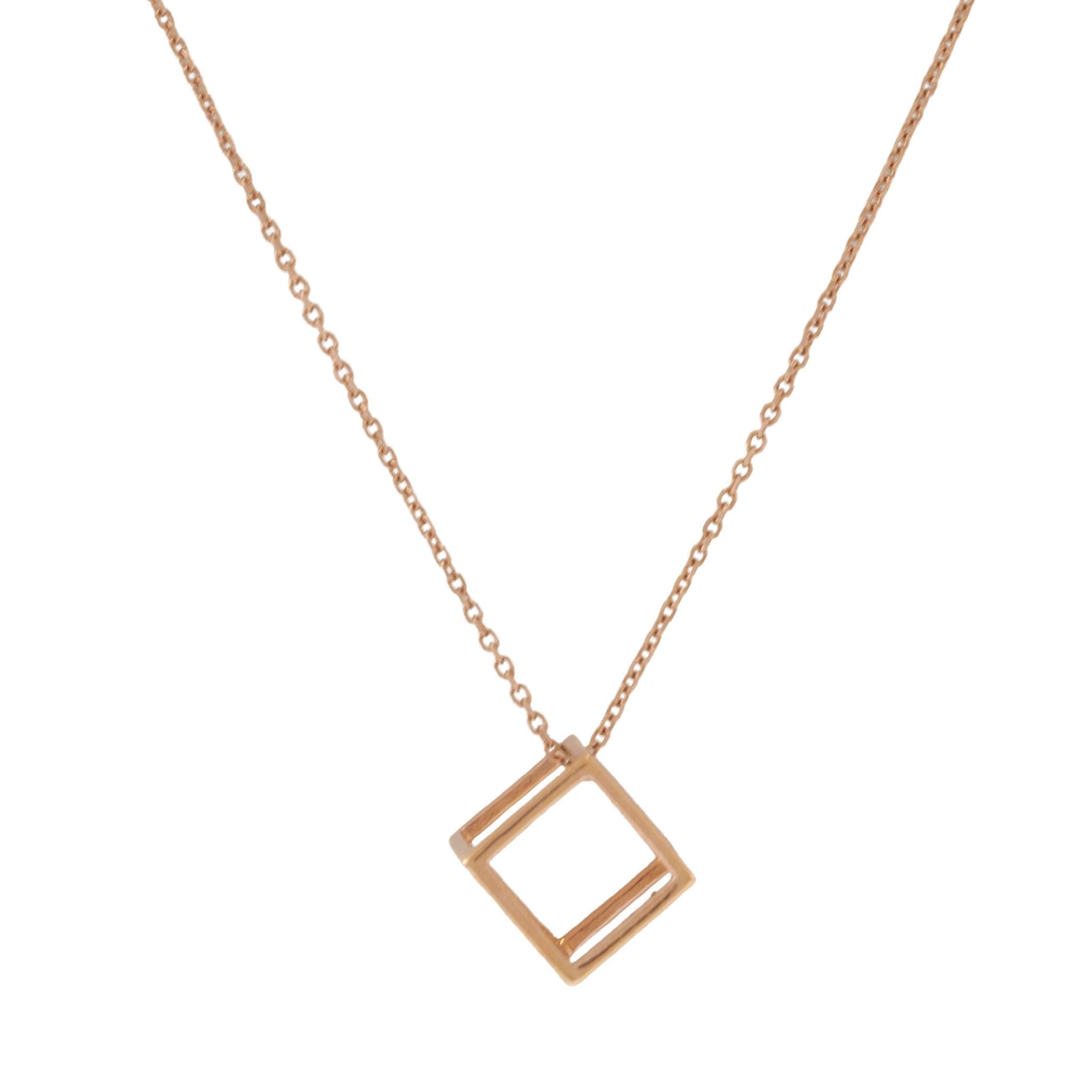 14KT Rose Gold 3D Cube Adjustable Necklace