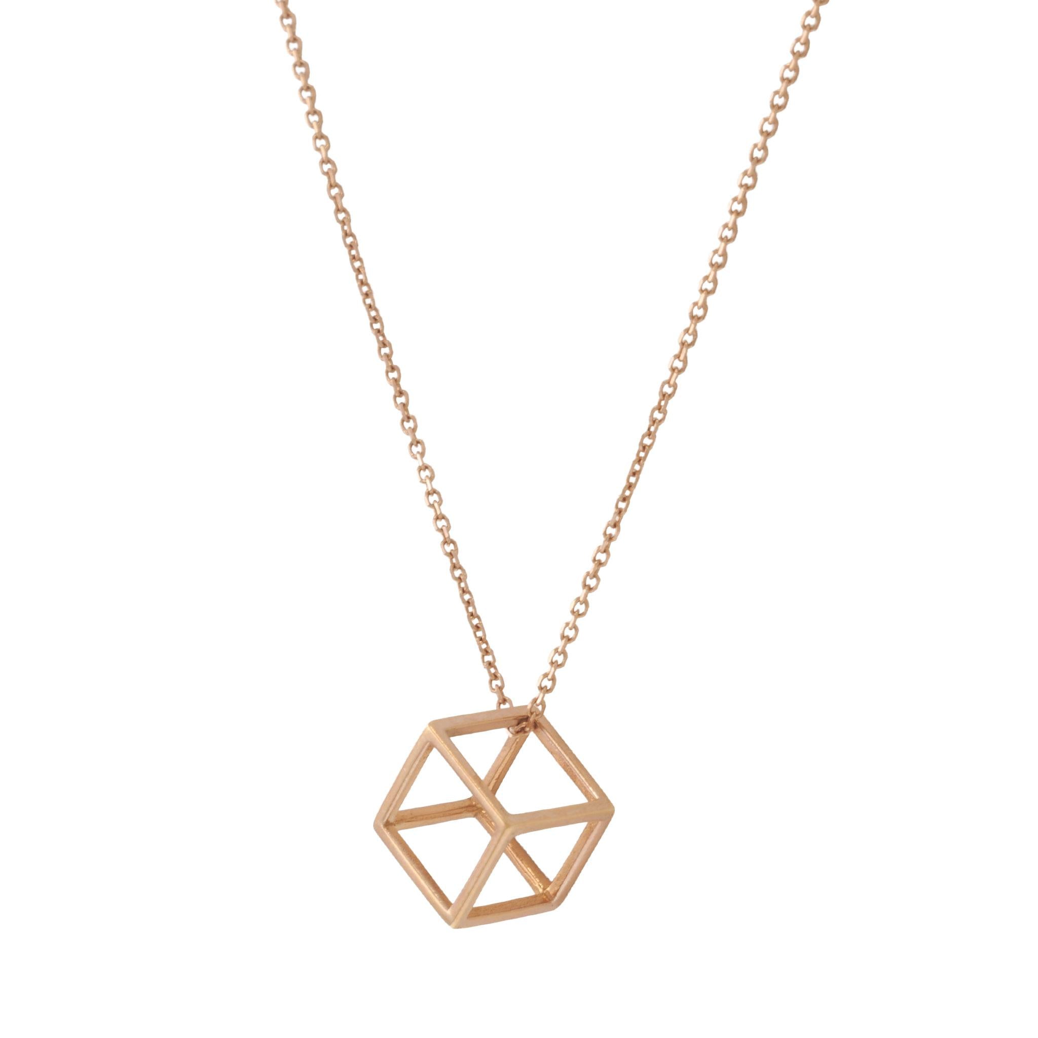 14KT Rose Gold 3D Cube Adjustable Necklace