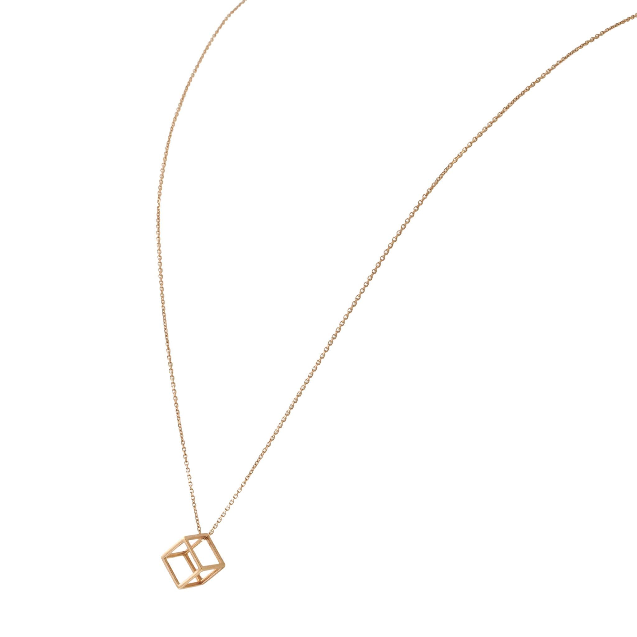 14KT Rose Gold 3D Cube Adjustable Necklace