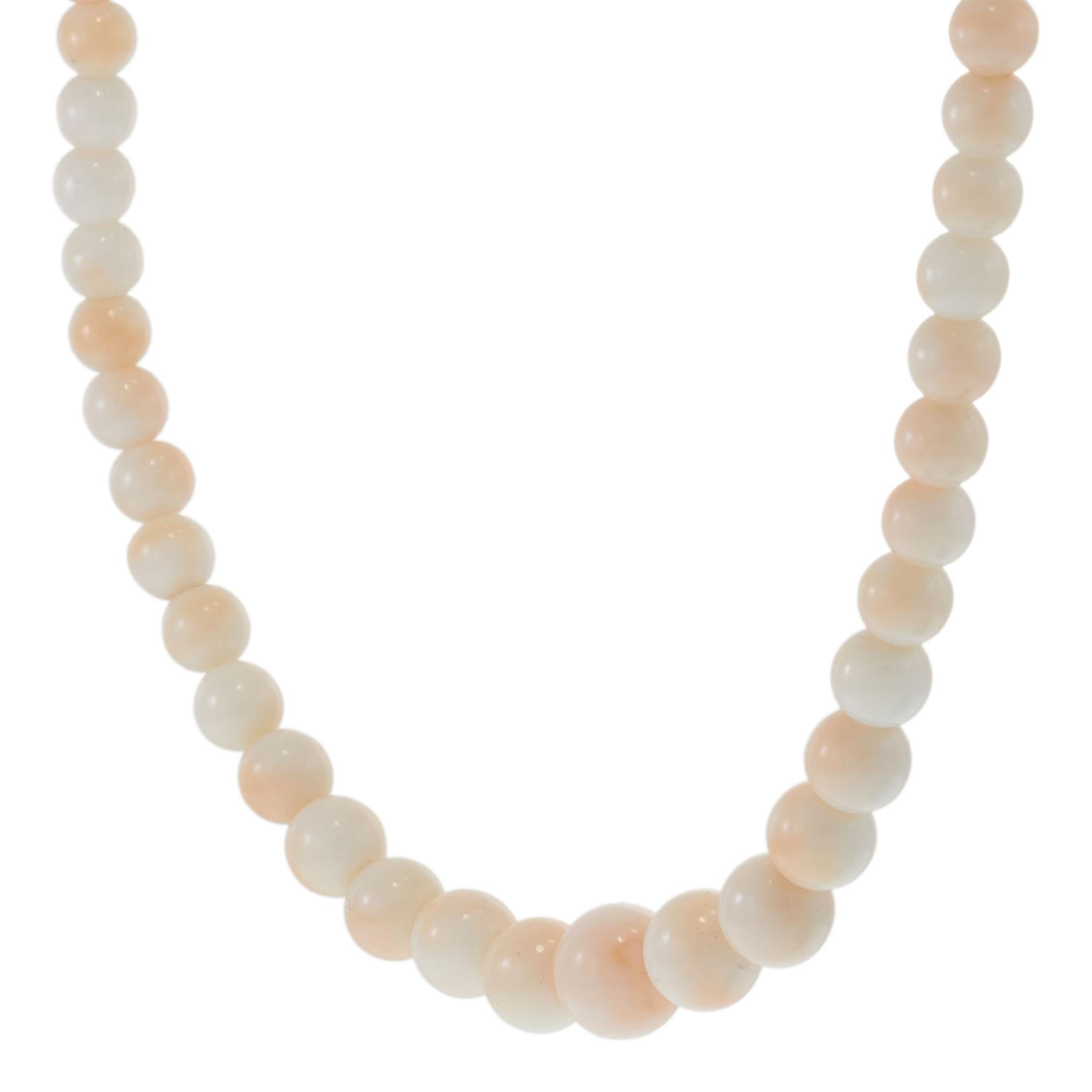 14KT Yellow Gold Angelskin Coral Graduated Bead Strand Necklace