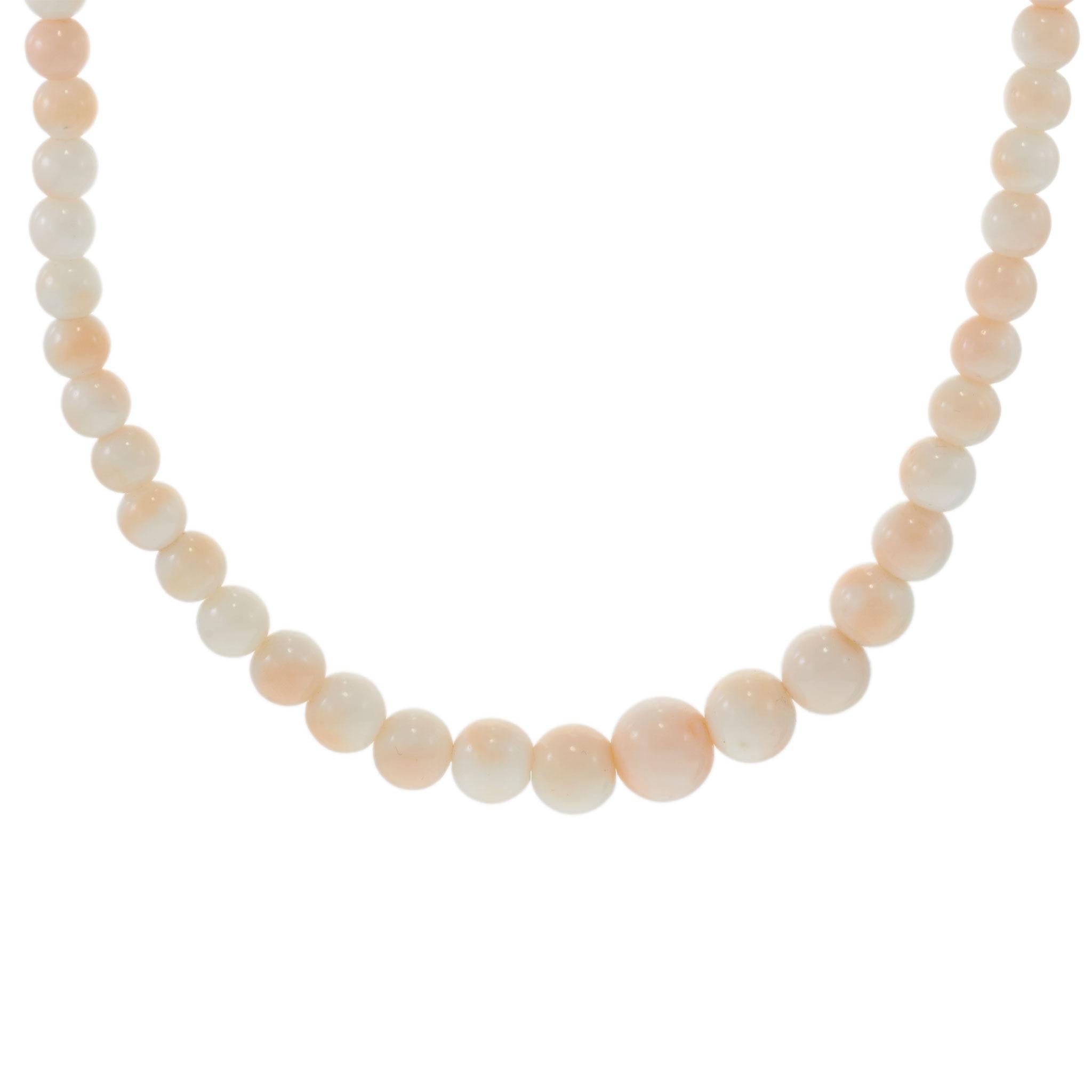 14KT Yellow Gold Angelskin Coral Graduated Bead Strand Necklace