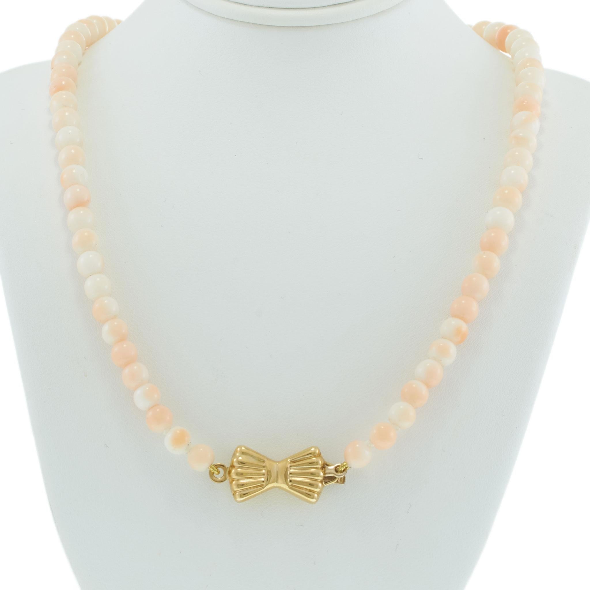 14KT Yellow Gold Angelskin Coral Graduated Bead Strand Necklace