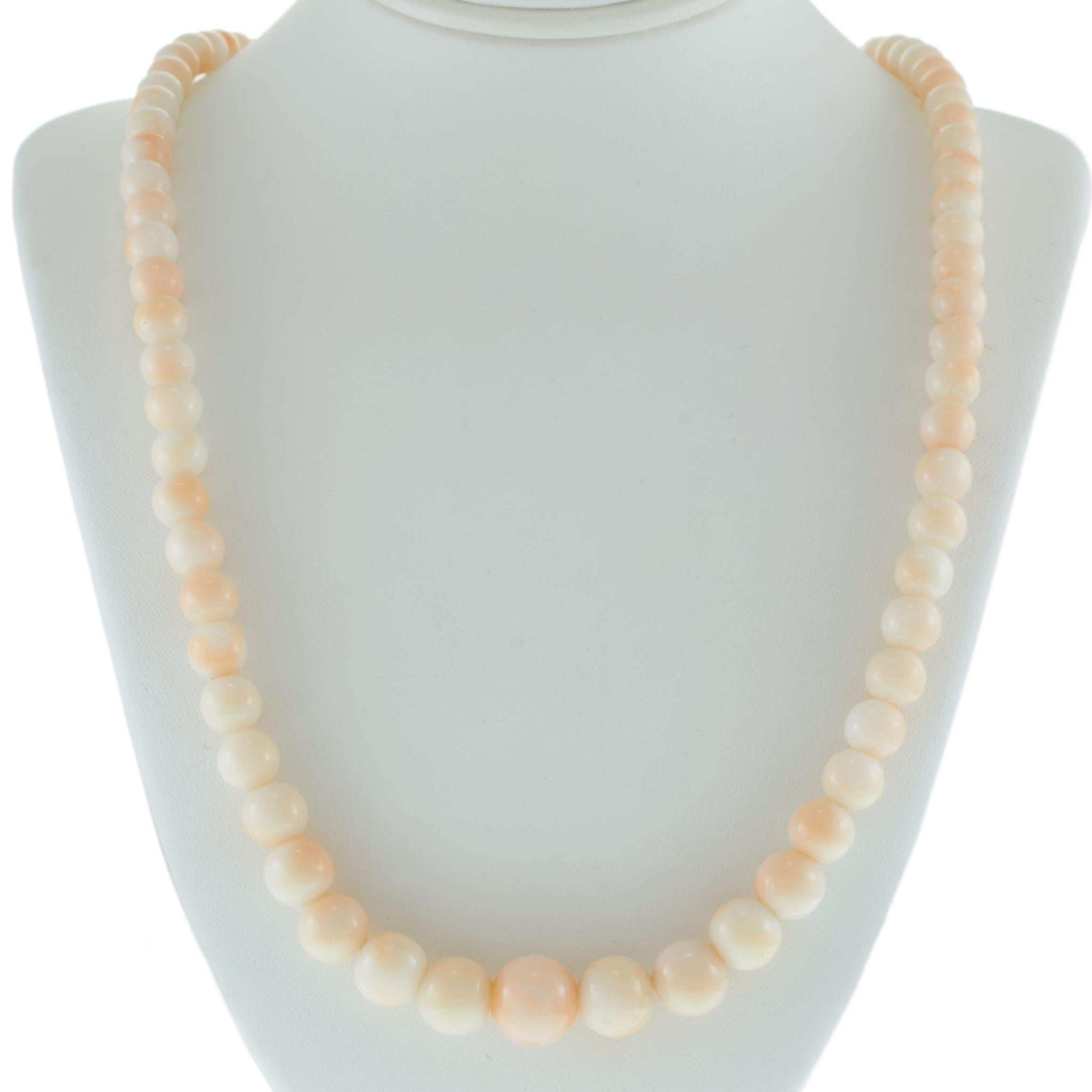 14KT Yellow Gold Angelskin Coral Graduated Bead Strand Necklace