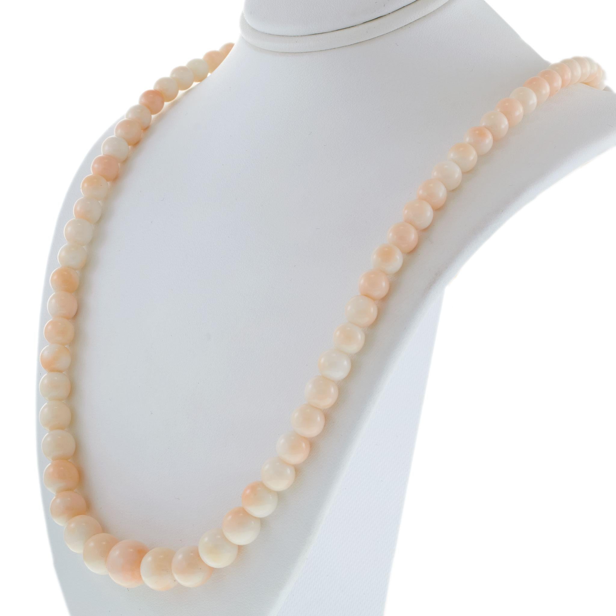 14KT Yellow Gold Angelskin Coral Graduated Bead Strand Necklace