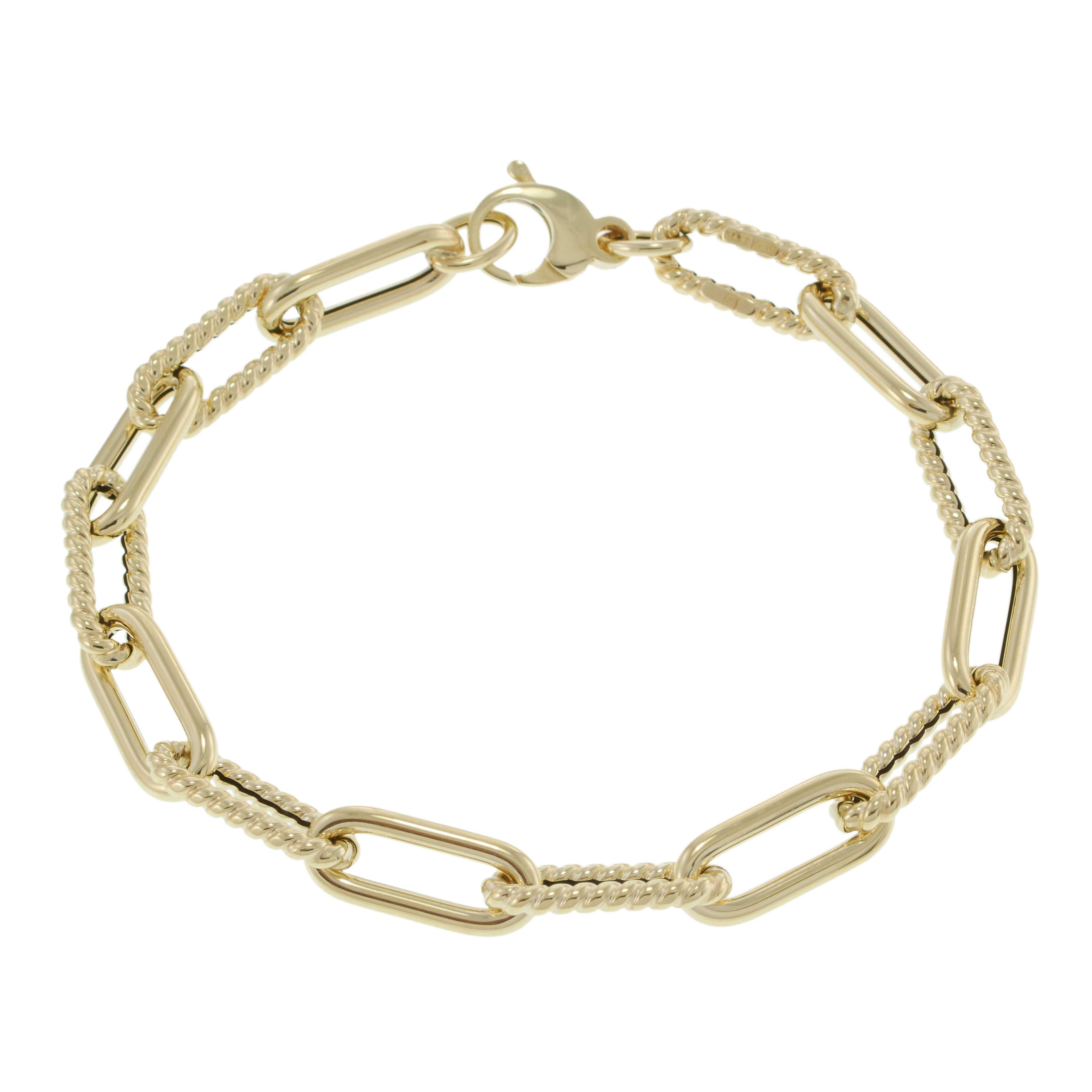 14KT Yellow Gold Oval Polished & Twisted Link Paperclip Bracelet – 7.5 Inches