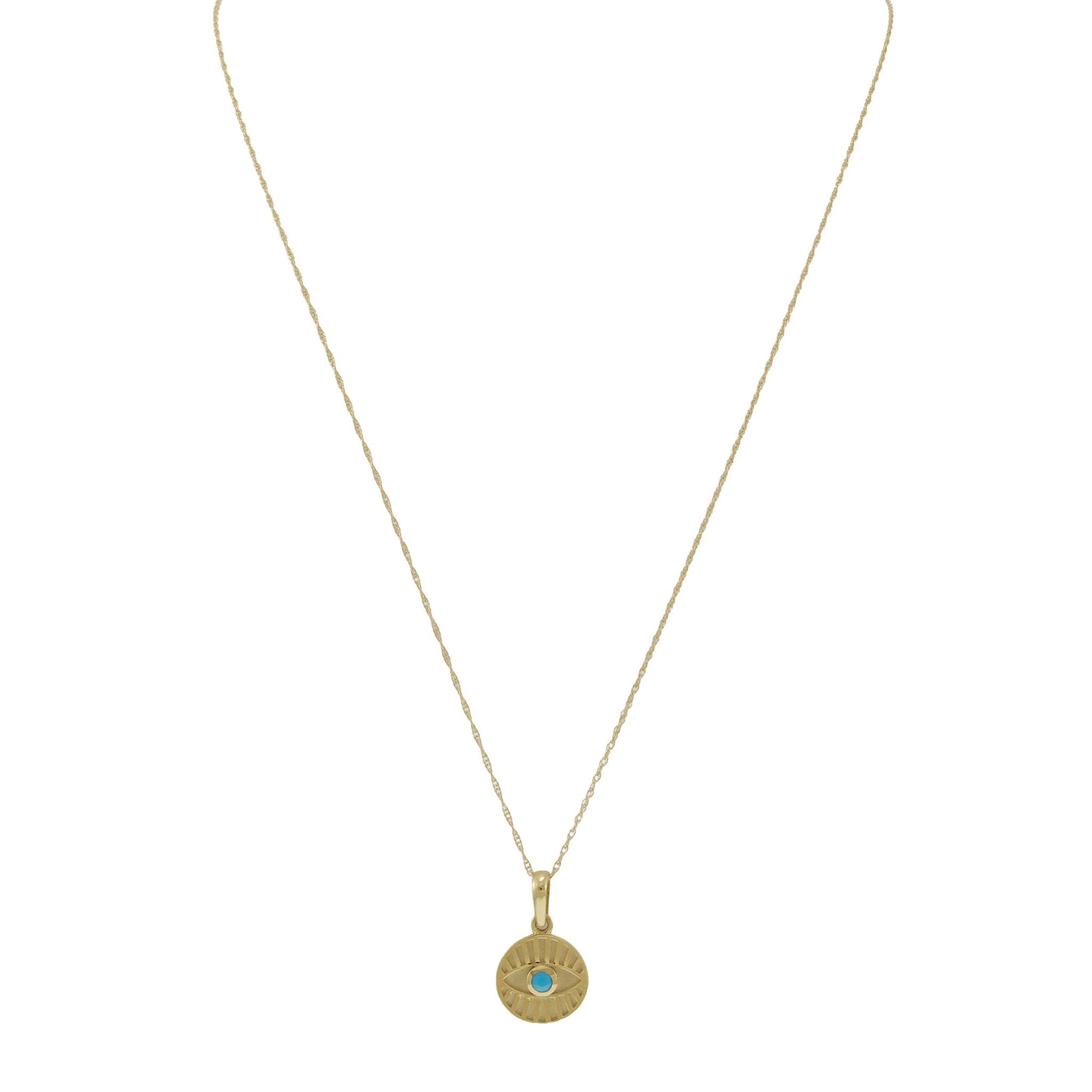 14KT Yellow Gold Turquoise Evil Eye Pendant Necklace