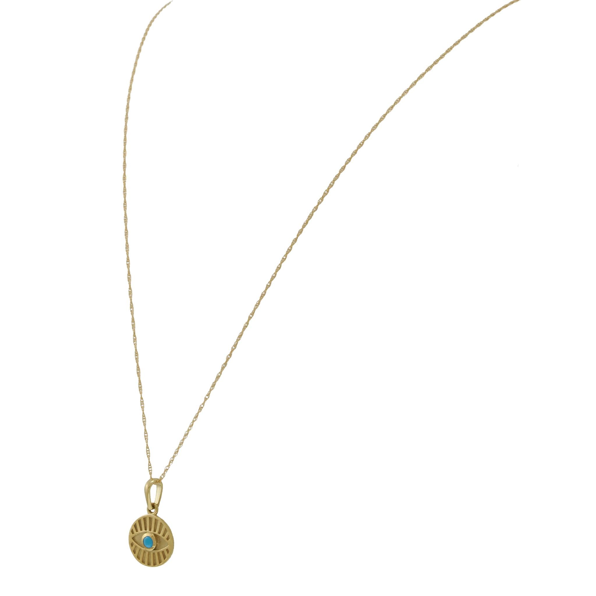 14KT Yellow Gold Turquoise Evil Eye Pendant Necklace