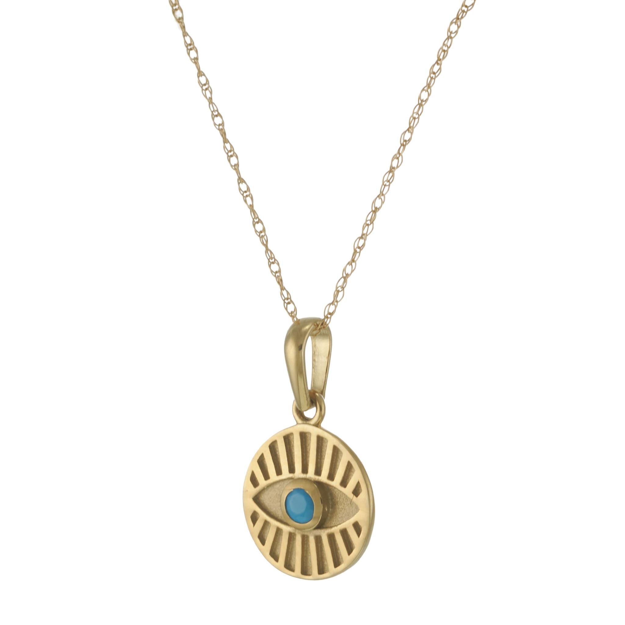 14KT Yellow Gold Turquoise Evil Eye Pendant Necklace