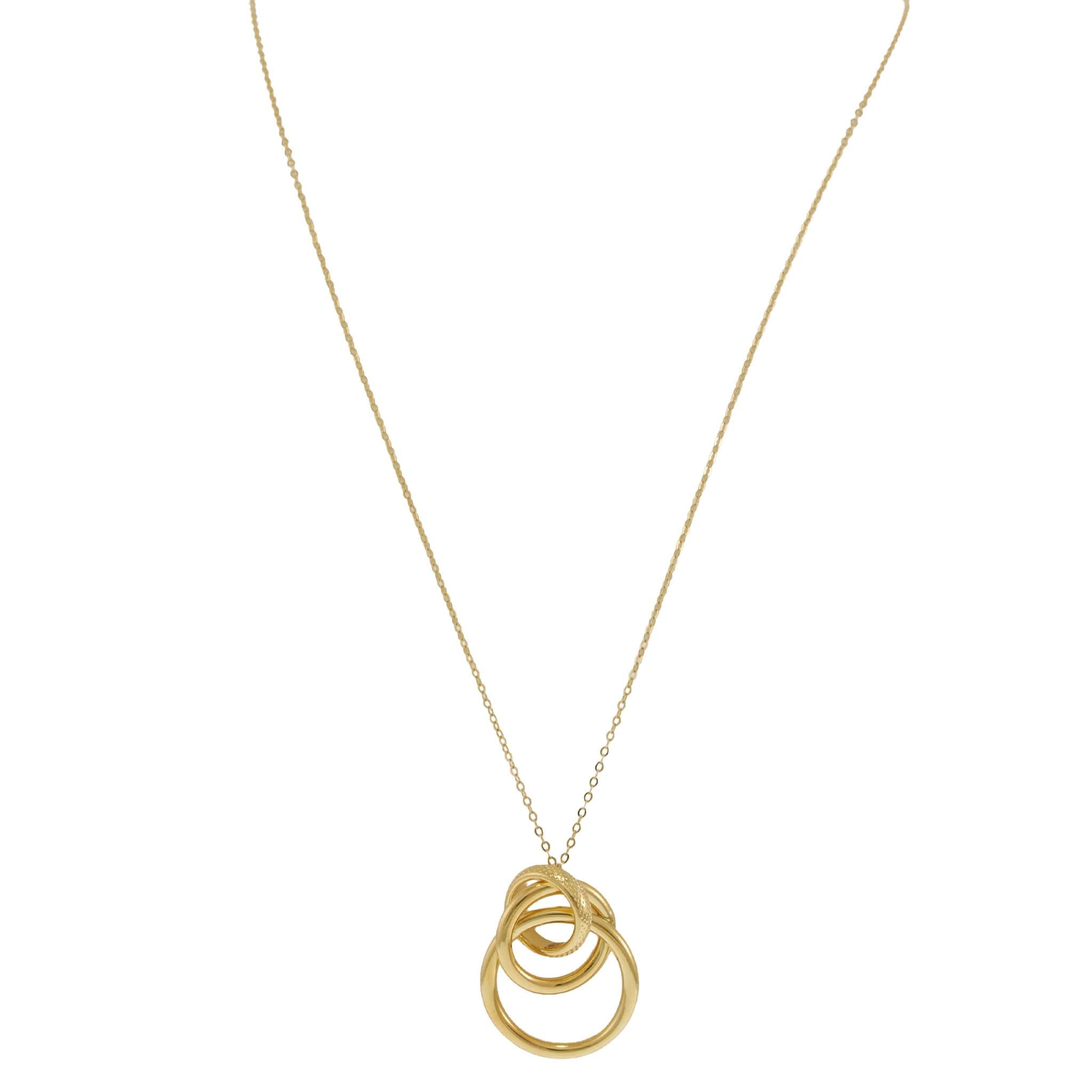 14KT Yellow Gold Interlocking Graduated Circle Pendant Necklace