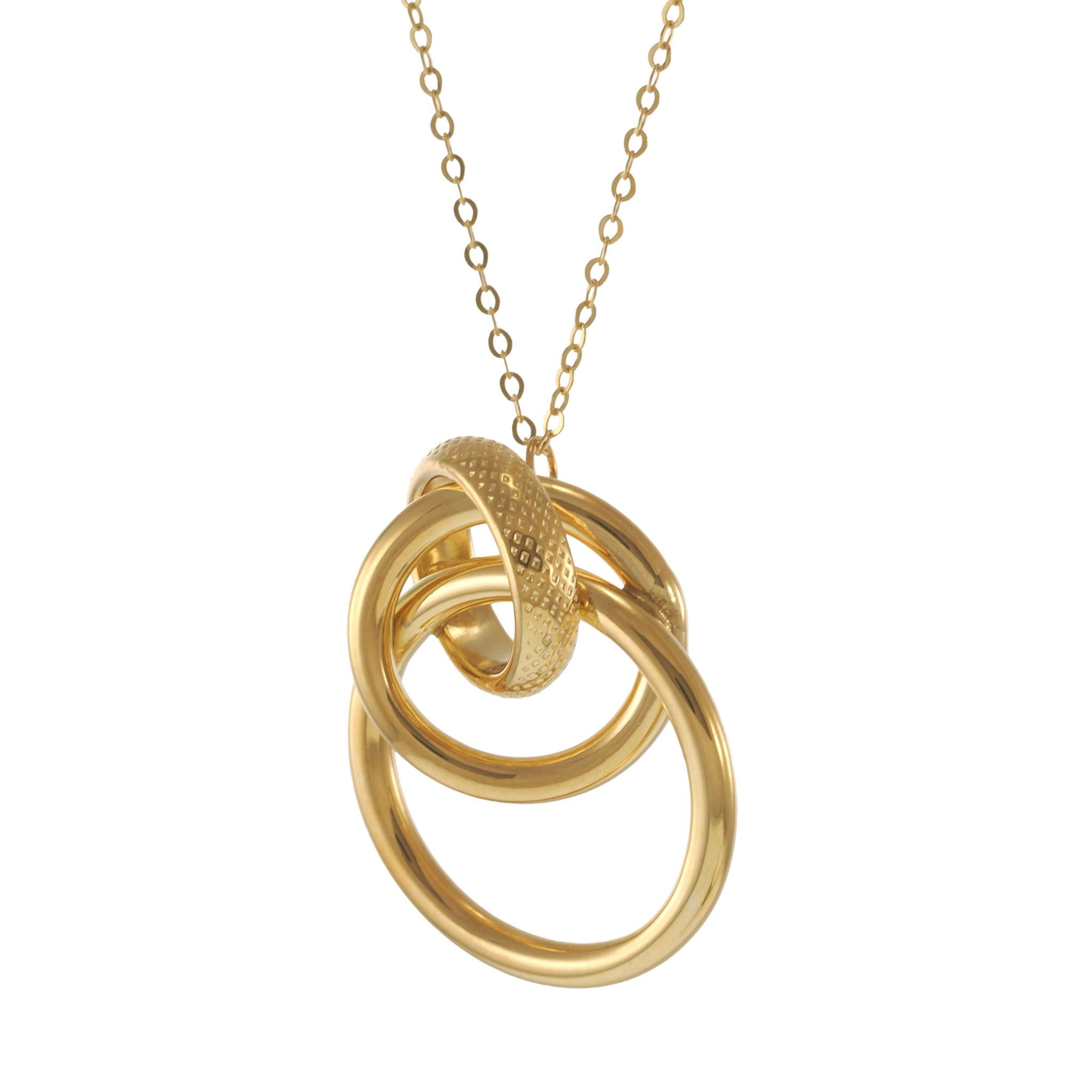14KT Yellow Gold Interlocking Graduated Circle Pendant Necklace