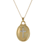 14KT Two-Tone Gold Oval Cross Pendant Necklace