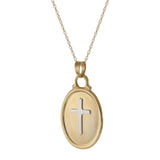 14KT Two-Tone Gold Oval Cross Pendant Necklace