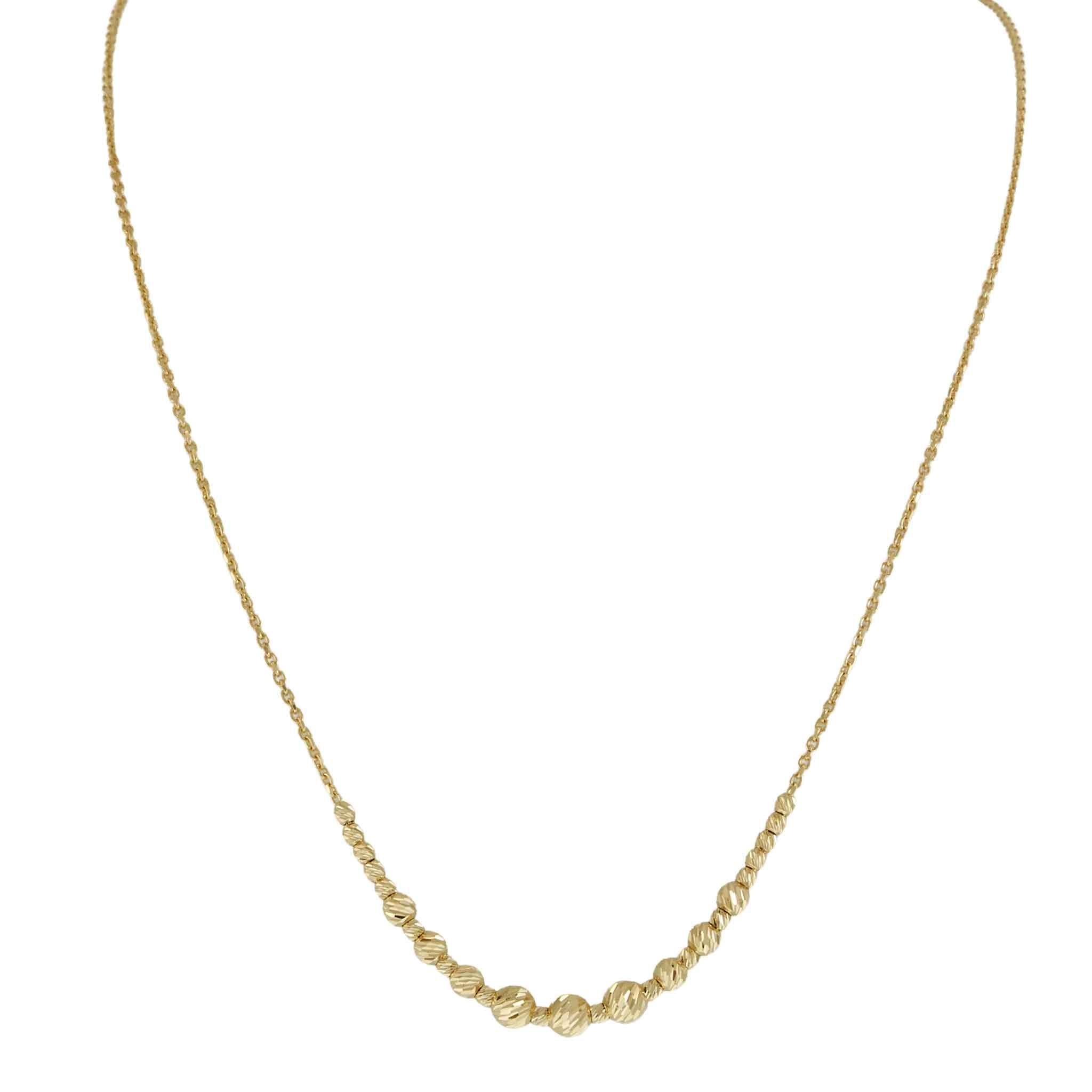 14KT Yellow Gold Graduated Diamond-Cut Bead Adjustable Necklace
