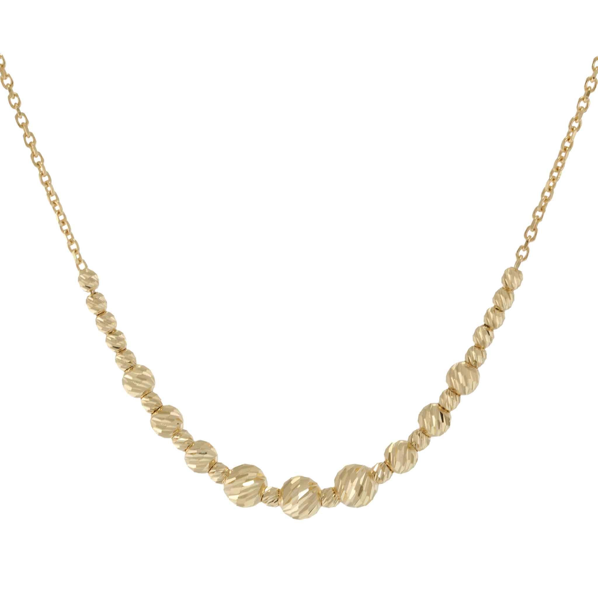 14KT Yellow Gold Graduated Diamond-Cut Bead Adjustable Necklace