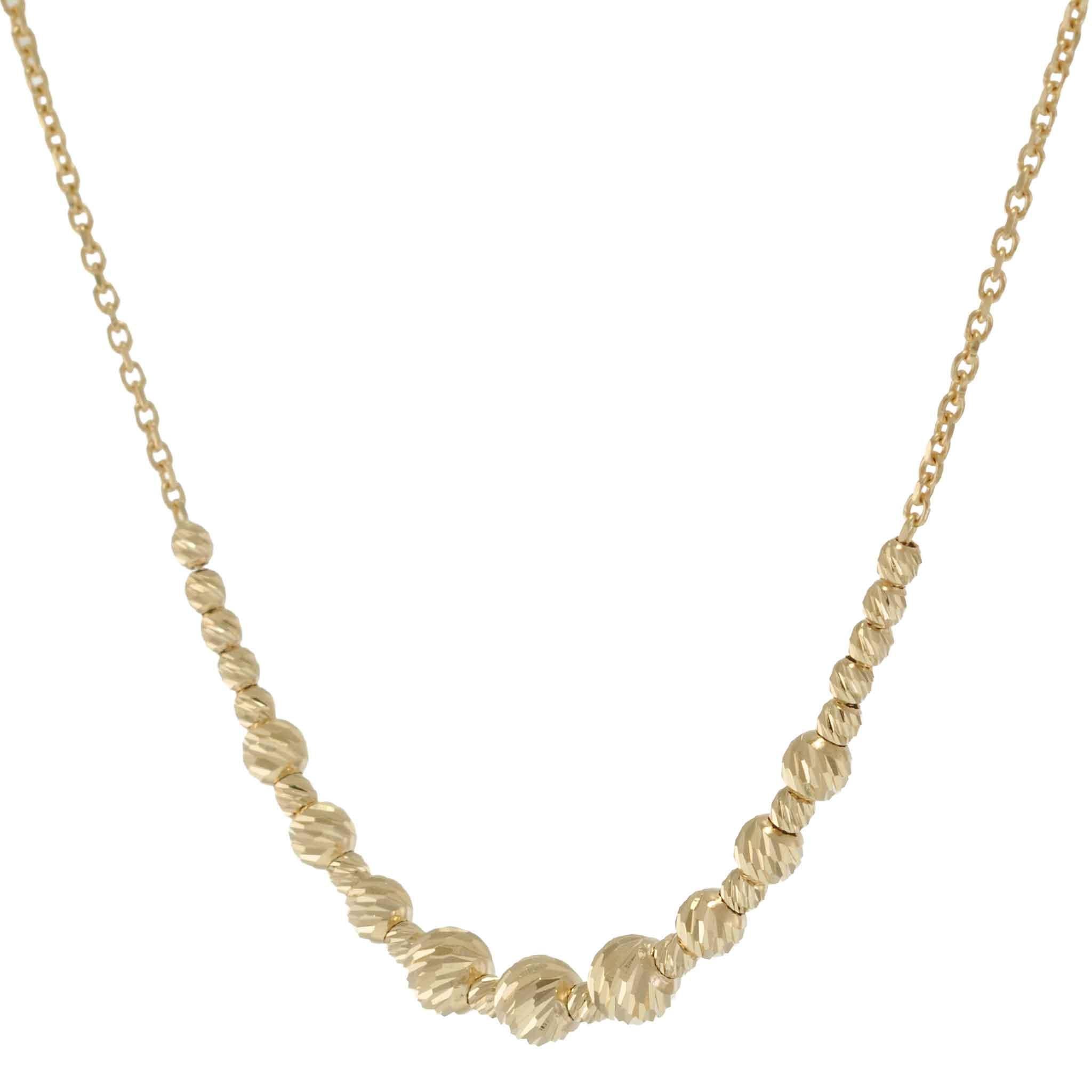 14KT Yellow Gold Graduated Diamond-Cut Bead Adjustable Necklace