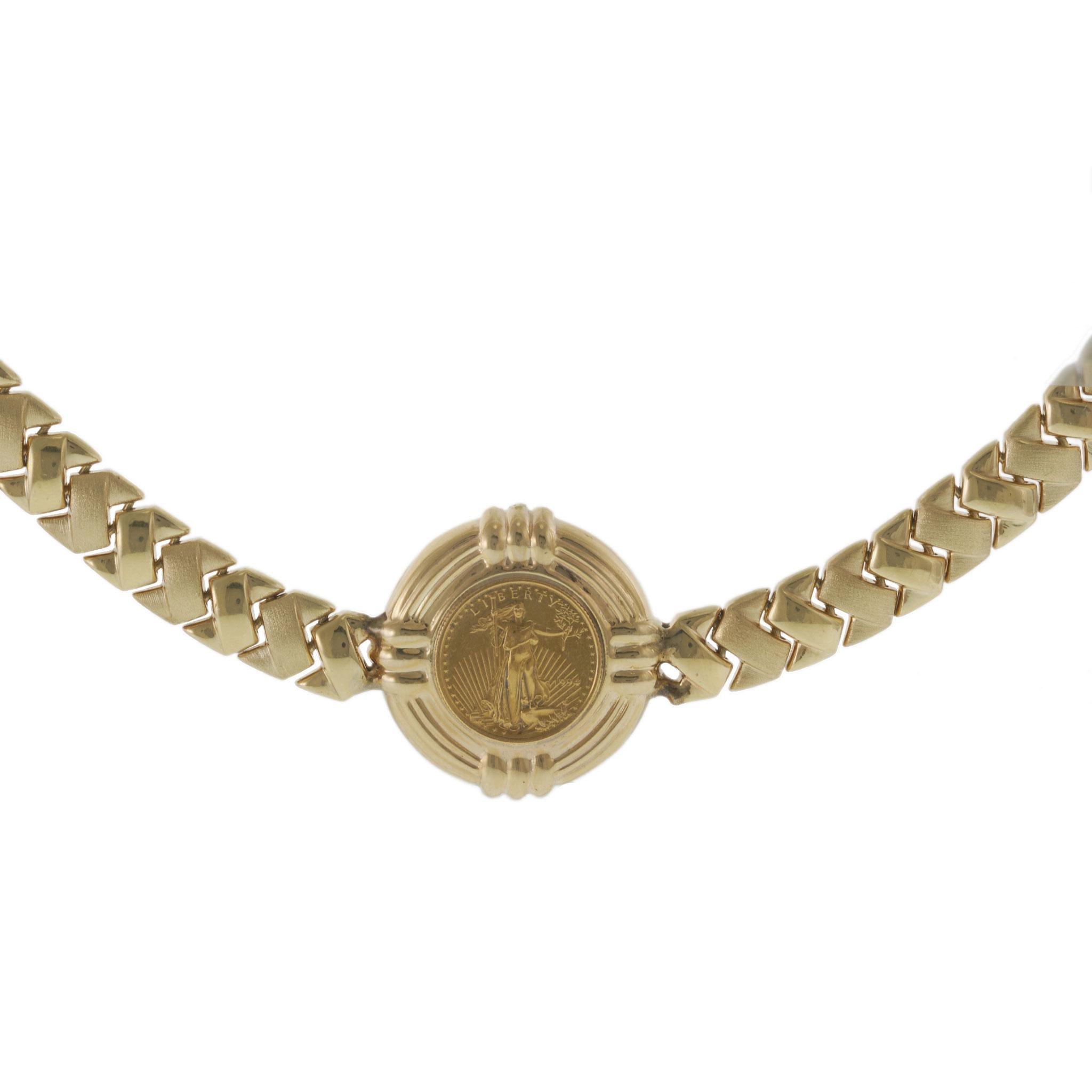 Vintage 14KT Yellow Gold S-Link Necklace with 1994 $5 Gold Eagle Coin