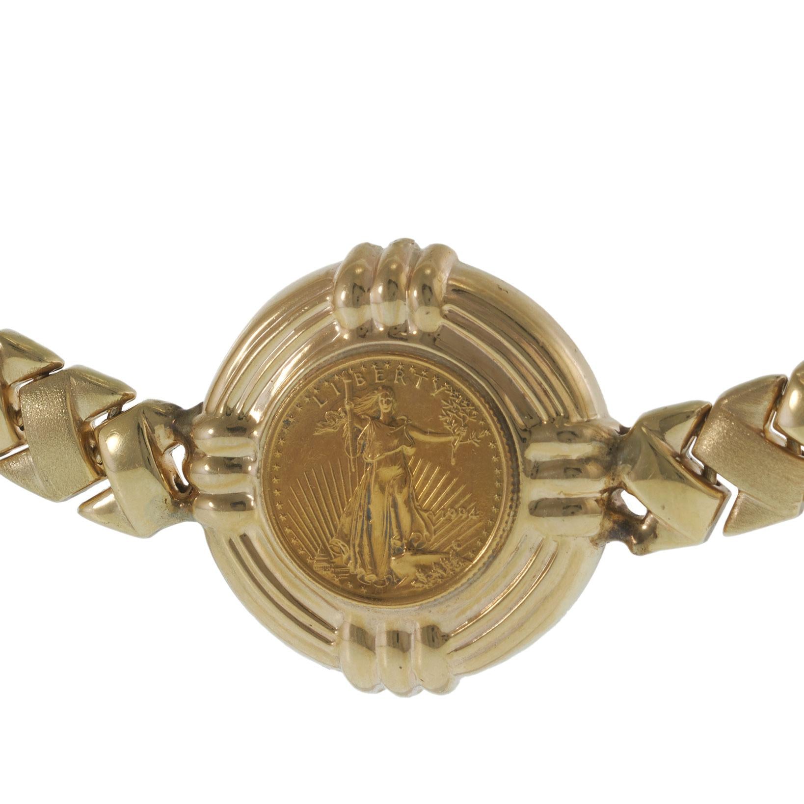 Vintage 14KT Yellow Gold S-Link Necklace with 1994 $5 Gold Eagle Coin