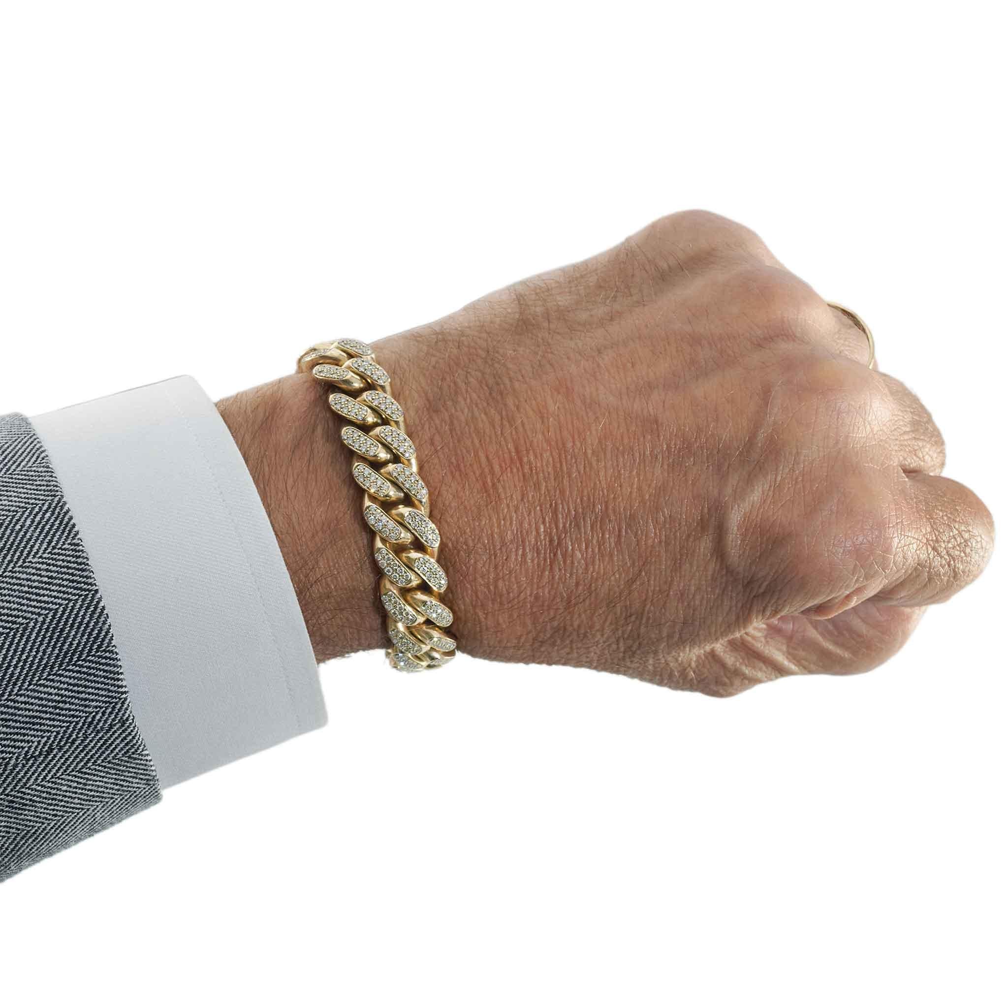 10KT Yellow Gold Cuban Link Bracelet with Pavé Diamonds