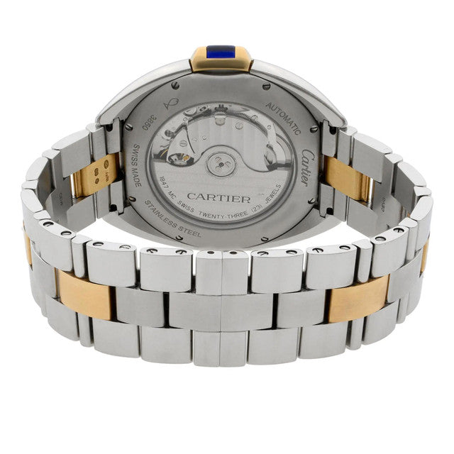 Cle De Cartier 18k Rose Gold Steel Silver Guilloche Automatic Watch W2CL0002