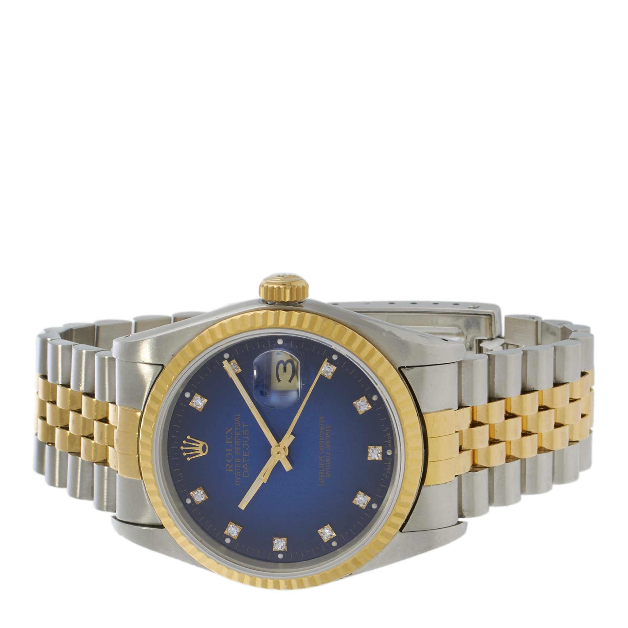 Rolex Datejust Ref. 16233. 36MM with Factory Vignette Blue Diamond Dial