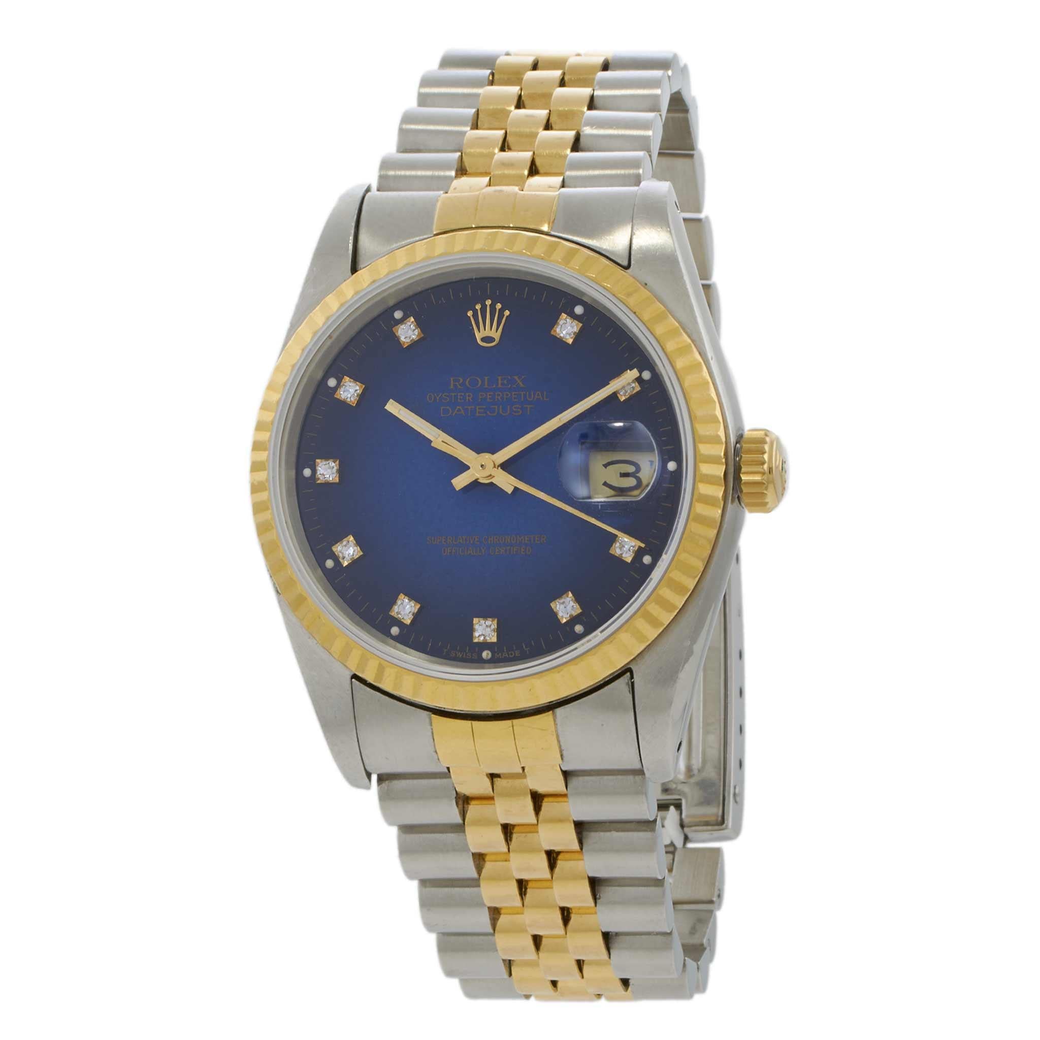 Rolex Datejust Ref. 16233. 36MM with Factory Vignette Blue Diamond Dial