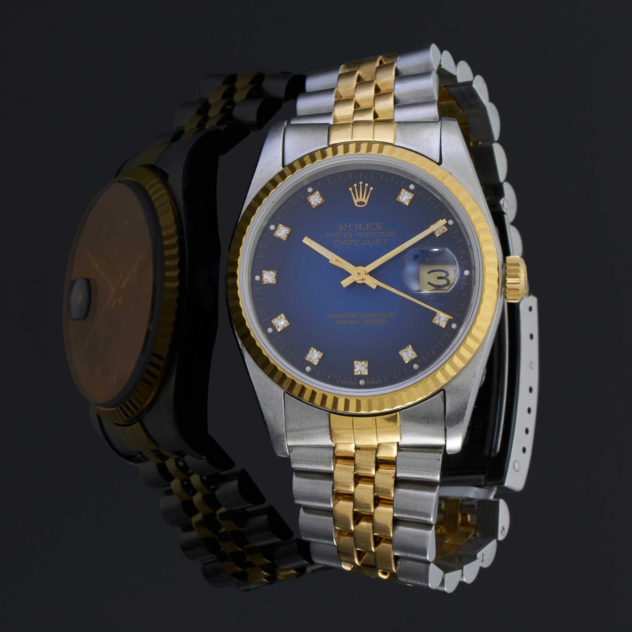Rolex Datejust Ref. 16233. 36MM with Factory Vignette Blue Diamond Dial
