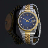 Rolex Datejust Ref. 16233. 36MM with Factory Vignette Blue Diamond Dial