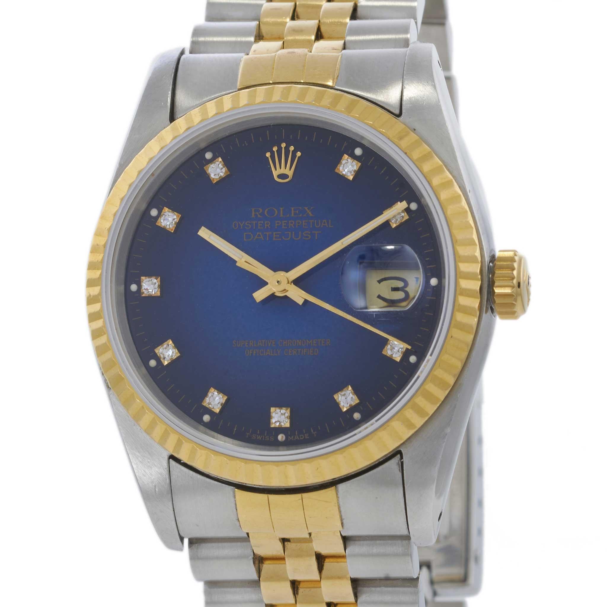 Rolex Datejust Ref. 16233. 36MM with Factory Vignette Blue Diamond Dial