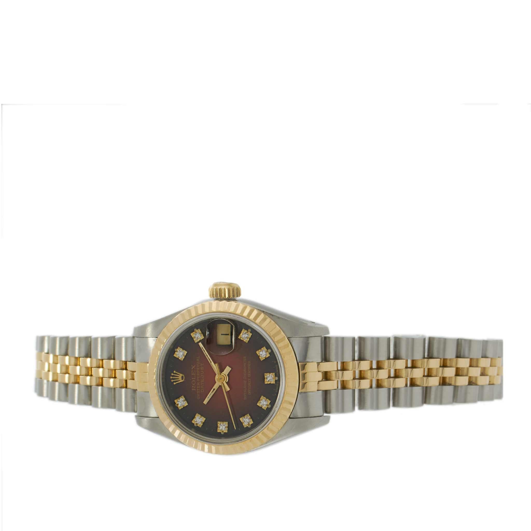 Rolex Datejust Ref. 69173– 26MM Steel & 18KT Gold – Red Vignette Diamond Dial