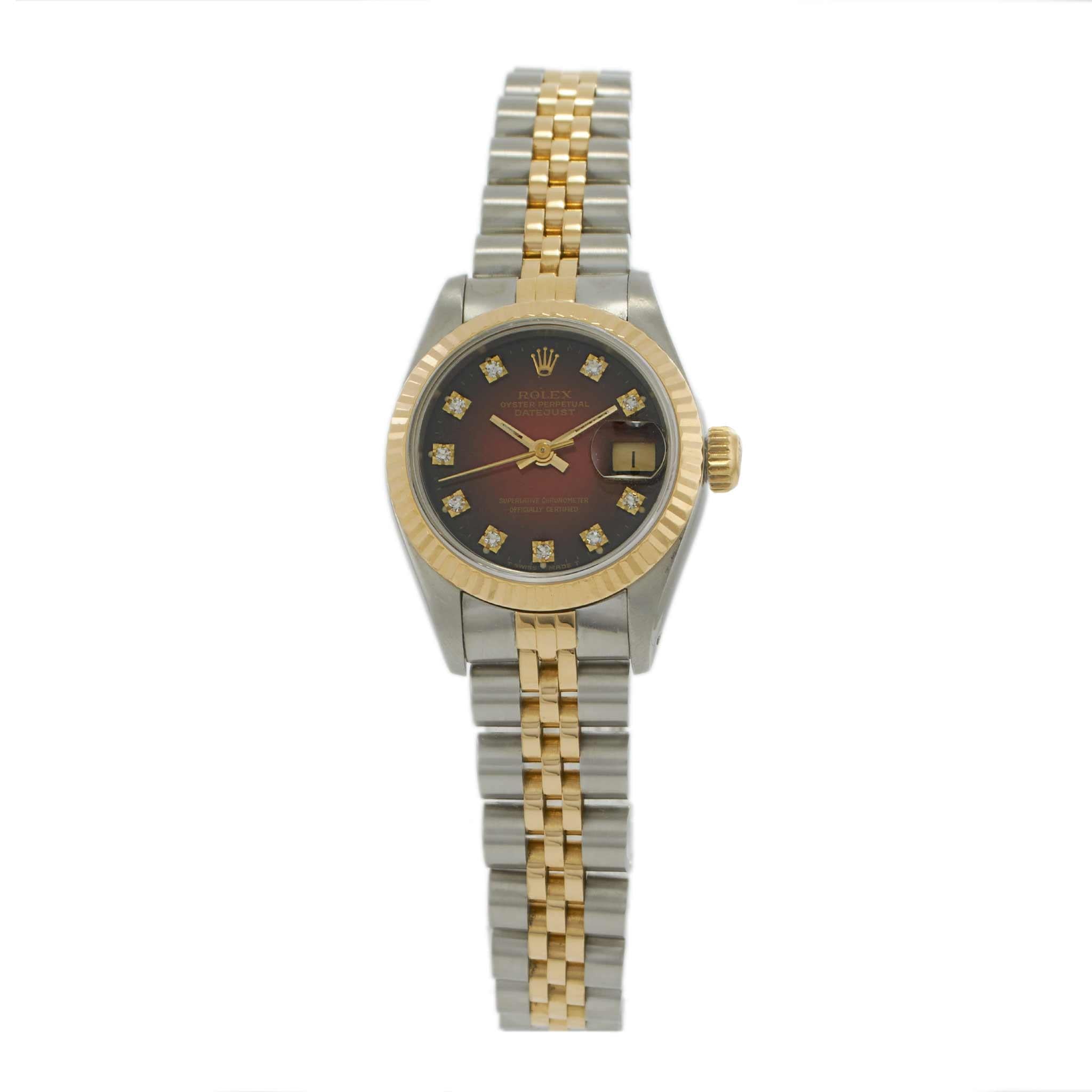 Rolex Datejust Ref. 69173– 26MM Steel & 18KT Gold – Red Vignette Diamond Dial