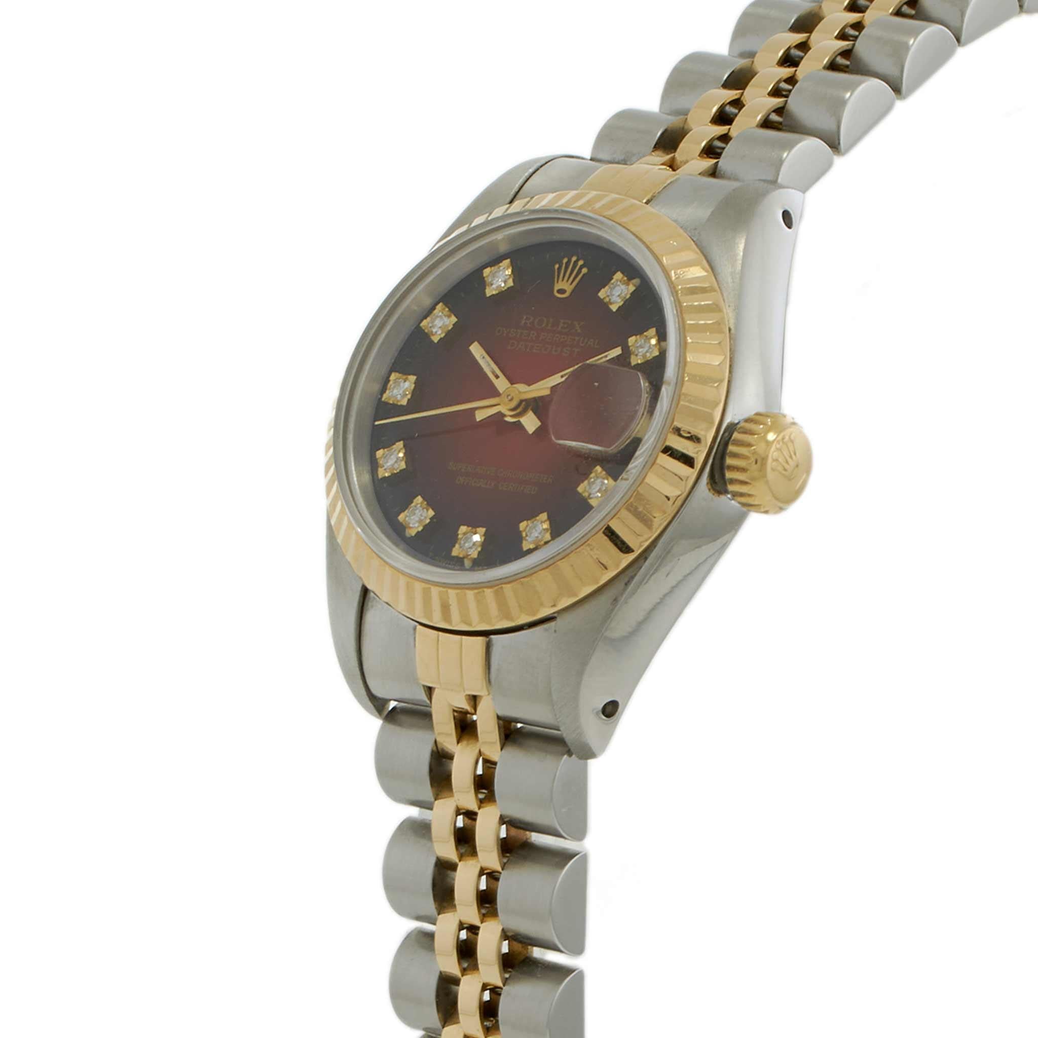 Rolex Datejust Ref. 69173– 26MM Steel & 18KT Gold – Red Vignette Diamond Dial