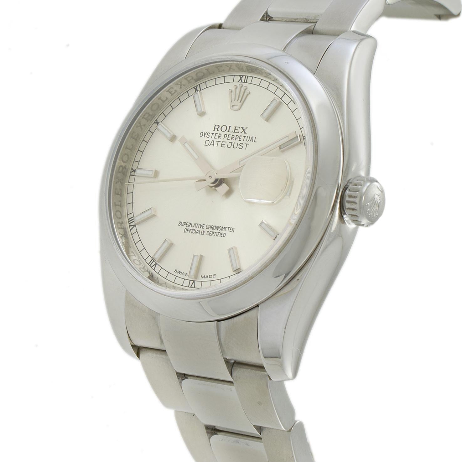 Rolex Datejust 36MM Stainless Steel Ref. 116200 Silver Dial